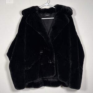 The Kooples Faux Fur Ultra Soft Black Double Breasted Coat - OS